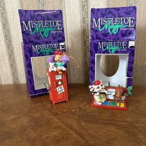 Mistletoe Magic Christmas Ornament  Vintage Elf Letters & Painting Mouse LOT